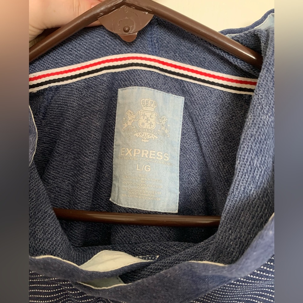 Express Men’s Blue White Thin Horizontal Striped Hoodie Sweater- Size Large - Picture 3 of 5